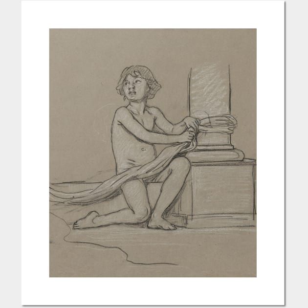 Study for Young Boy Crouching Next to Column by Elihu Vedder Wall Art by Classic Art Stall